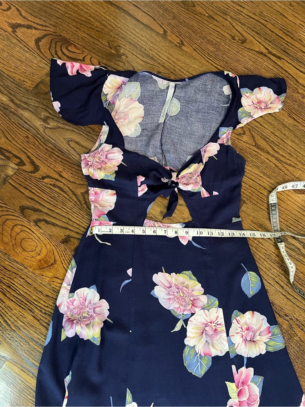 Reformation Navy Floral Tie-Front Maxi Dress with Pink Blooms - Picture 11 of 15